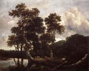 Jacob van Ruisdael Grove of Large Oak trees at the Edge of a pond Sweden oil painting artist